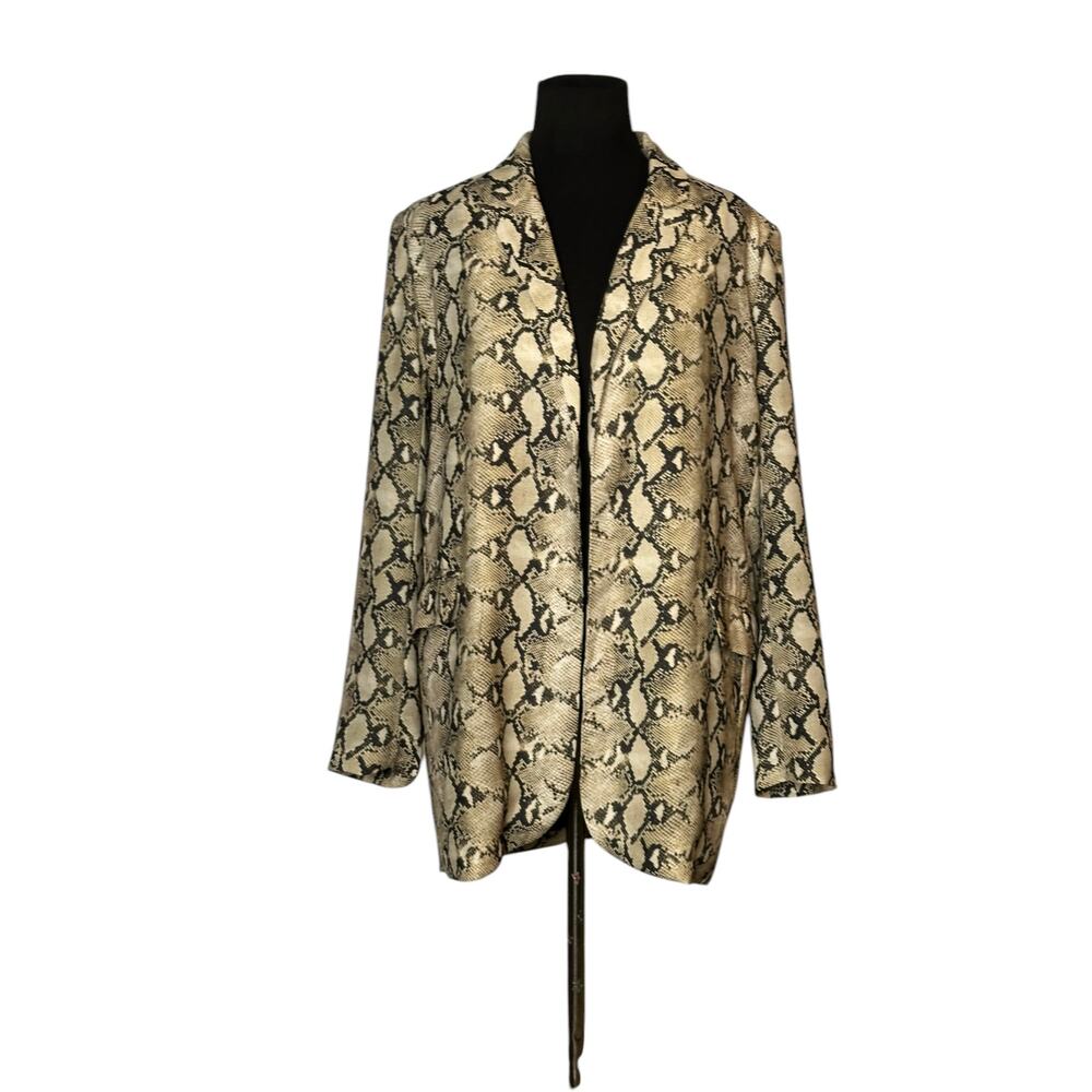 Abbeline beige brown snake print open front jacket size Medium